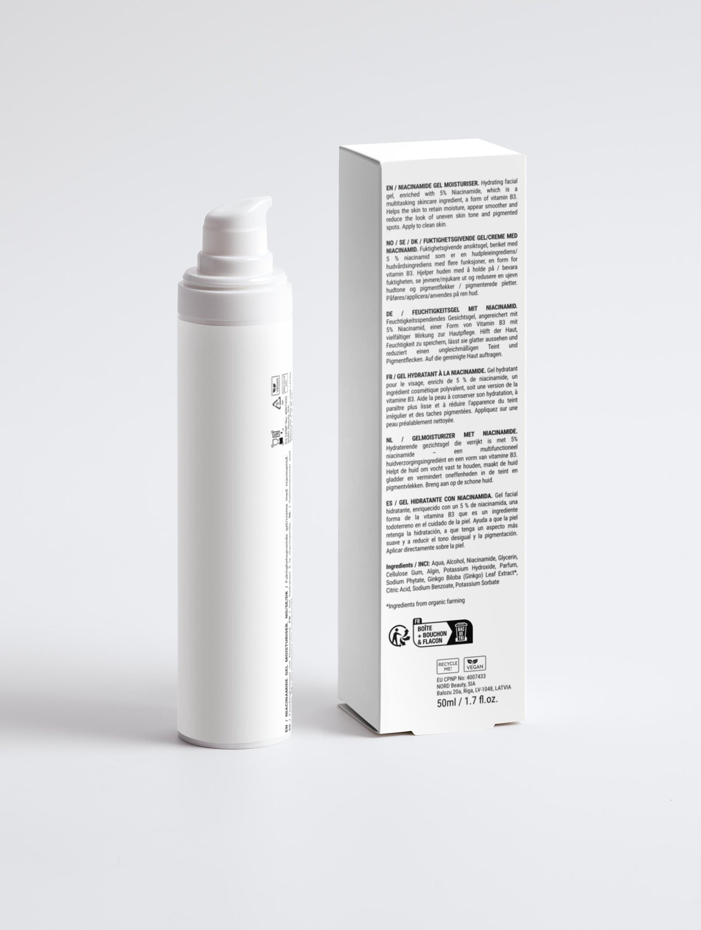Hydrating Facial Gel with Niacinamide (Vitamin B3) behind